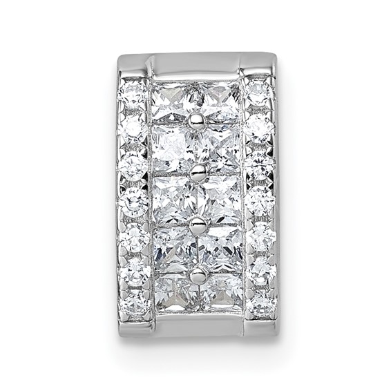 Sterling Silver Rhodium-plated Pave CZ Rectangle Chain Slide Pendant