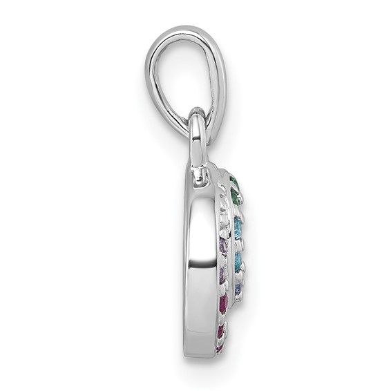 Sterling Silver Rhodium-plated Polished Rainbow CZ Double Circle Pendant