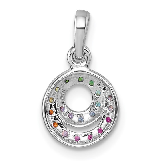 Sterling Silver Rhodium-plated Polished Rainbow CZ Double Circle Pendant