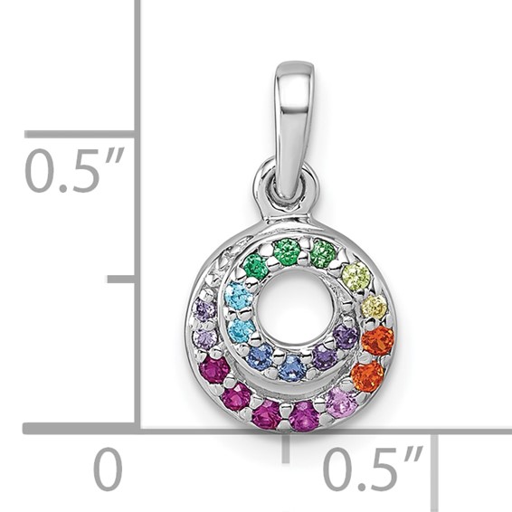 Sterling Silver Rhodium-plated Polished Rainbow CZ Double Circle Pendant