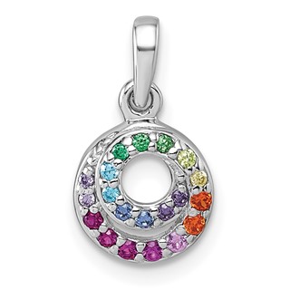 Sterling Silver Rhodium-plated Polished Rainbow CZ Double Circle Pendant