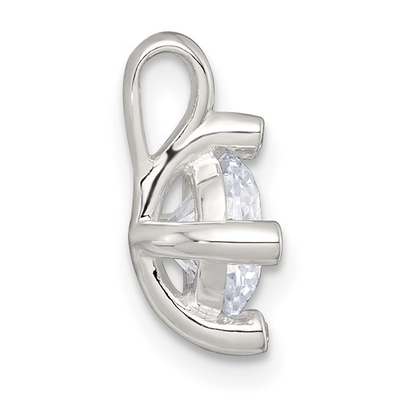 Sterling Silver Polished CZ with 4 CZ Prongs Chain Slide Pendant