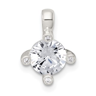 Sterling Silver Polished CZ with 4 CZ Prongs Chain Slide Pendant