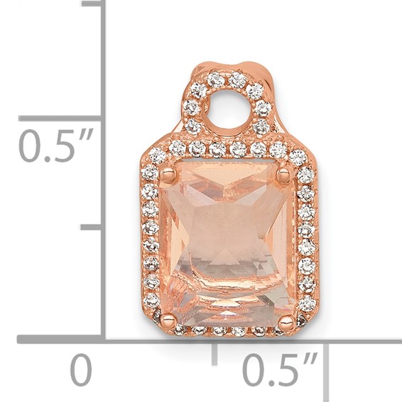 Sterling Silver Rose-tone Polished Pink Glass Stone and CZ Halo Chain Slide Pendant