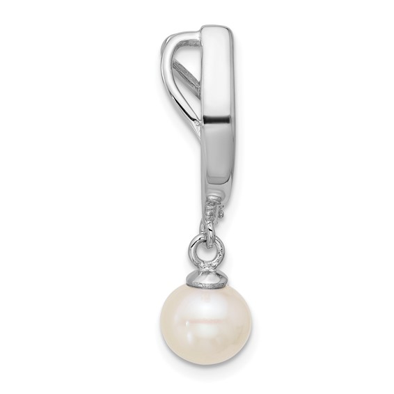 Sterling Silver Rhodium-plated Polished CZ and 6-7mm Freshwater Cultured Pearl Dangle Chain Slide Pendant