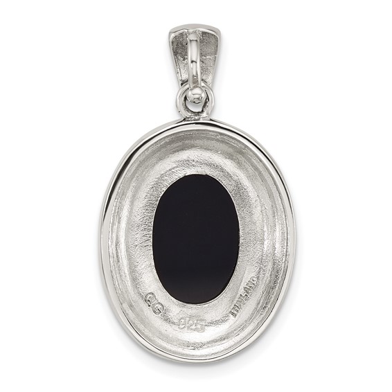 Sterling Silver Antiqued Marcasite with Black Agate and Mother of Pearl Cameo Pendant