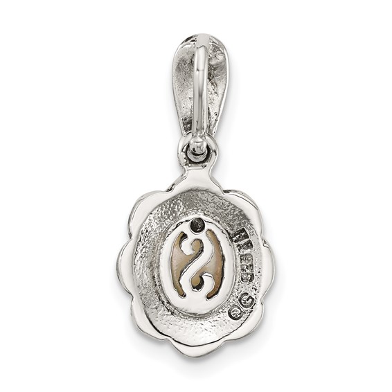 Sterling Silver Antiqued Marcasite and Mother of Pearl Oval Fancy Pendant