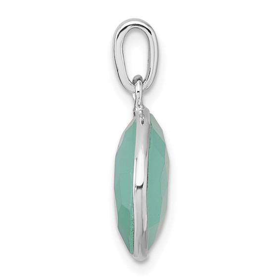 Sterling Silver Rhodium-plated Polished Round Checker-cut Green Chalcedony Pendant