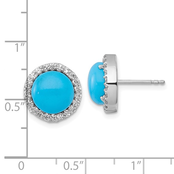 Sterling Silver Rhodium-plated Polished CZ Halo and Reconstituted Turquoise Cabochon Circle Post Earrings