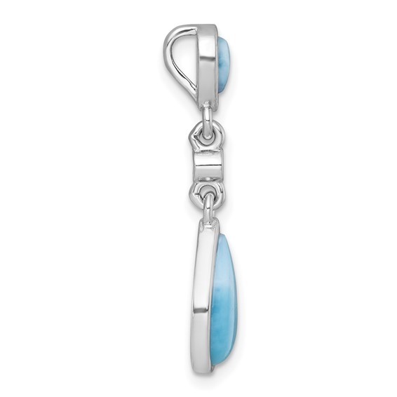 Sterling Silver Rhodium-plated Polished Pear Larimar Cabochon and CZ Teardrop Chain Slide Pendant