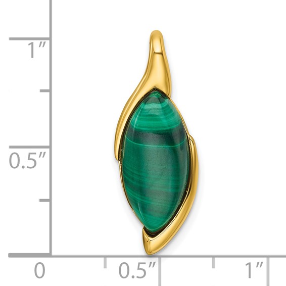 Sterling Silver Gold-Tone Polished Fancy Marquise Malachite Cabochon Chain Slide Pendant
