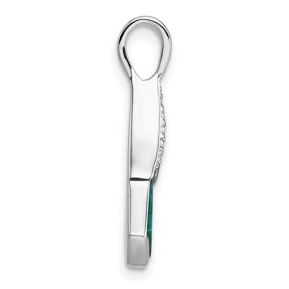 Sterling Silver Rhodium-plated Polished White CZ And Malachite Fan Pendant