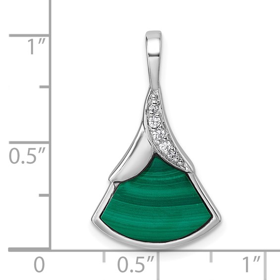Sterling Silver Rhodium-plated Polished White CZ And Malachite Fan Pendant