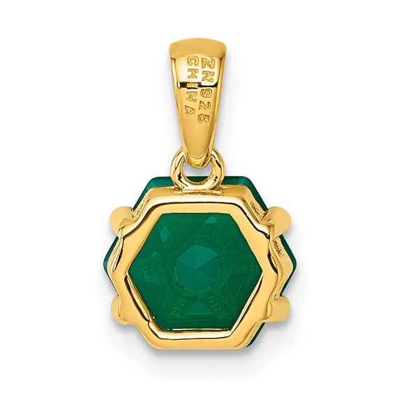 Sterling Silver Gold-tone Polished Hexagon Green Chalcedony Pendant