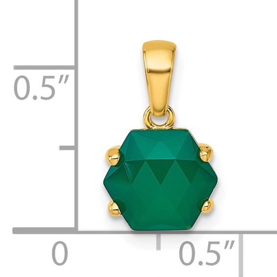 Sterling Silver Gold-tone Polished Hexagon Green Chalcedony Pendant
