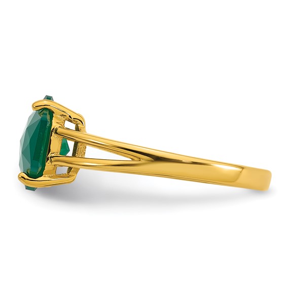 Sterling Silver Gold-tone Polished Hexagon Green Chalcedony Size 6 Ring