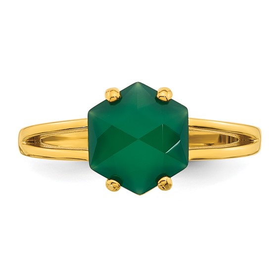 Sterling Silver Gold-tone Polished Hexagon Green Chalcedony Size 6 Ring