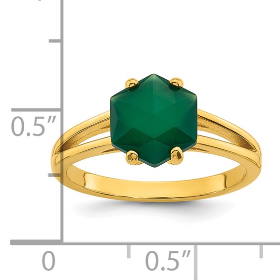 Sterling Silver Gold-tone Polished Hexagon Green Chalcedony Size 6 Ring