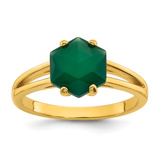 Sterling Silver Gold-tone Polished Hexagon Green Chalcedony Size 6 Ring