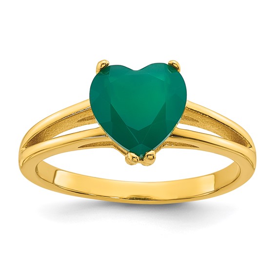 Sterling Silver Gold-tone Polished Green Chalcedony Heart Size 8 Ring