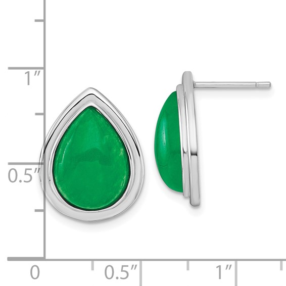 Sterling Silver Rhodium-plated Polished Pear-Shaped Dyed Jade Quartz Cabochon Post Earrings