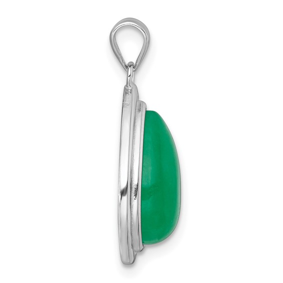 Sterling Silver Rhodium-plated Polished Pear-Shaped Dyed Jade Quartz Cabochon Pendant