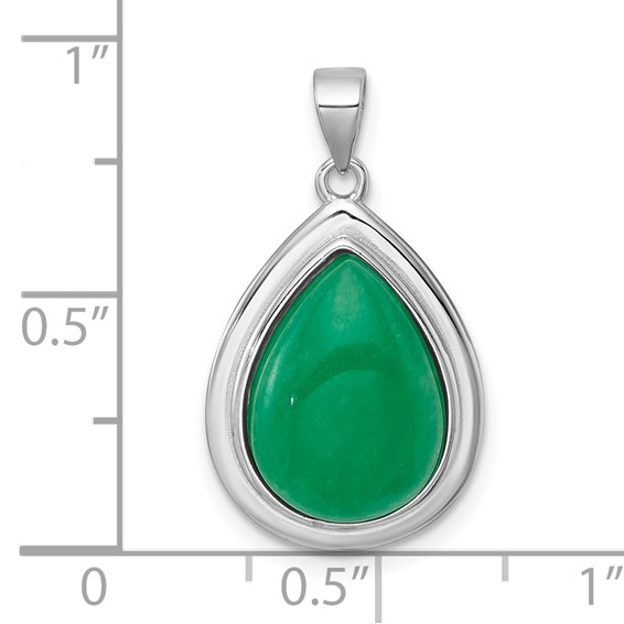 Sterling Silver Rhodium-plated Polished Pear-Shaped Dyed Jade Quartz Cabochon Pendant