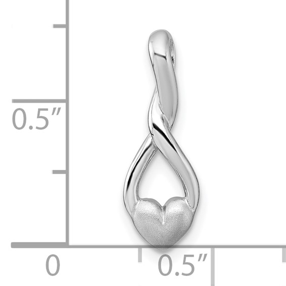 Sterling Silver Rhodium-plated Polished and Brushed Fancy Teardrop Heart Chain Slide