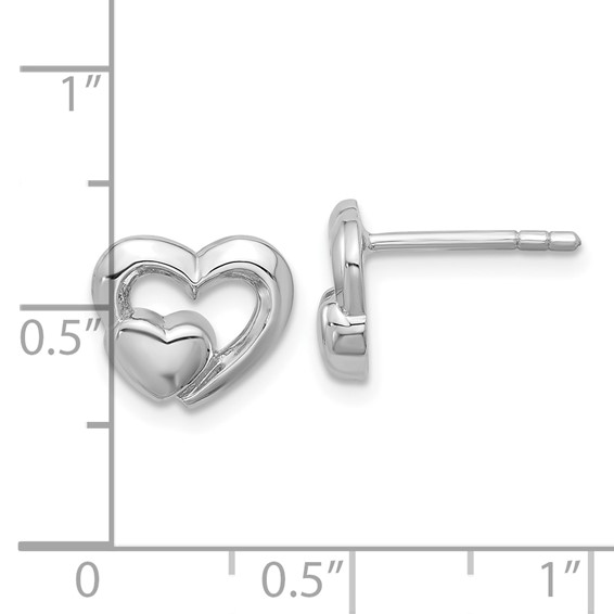 Sterling Silver Rhodium-plated Polished Heart Inside Heart Post Earrings