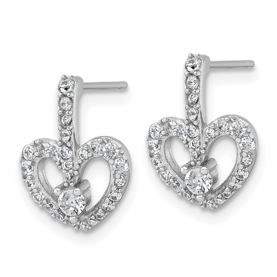 Sterling Silver Rhodium-plated Polished CZ Open Heart Post Earrings