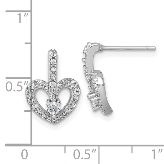 Sterling Silver Rhodium-plated Polished CZ Open Heart Post Earrings