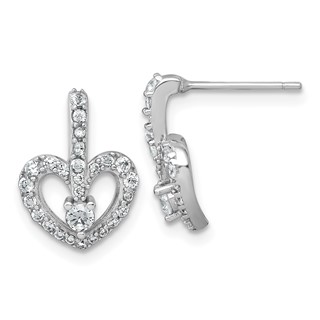 Sterling Silver Rhodium-plated Polished CZ Open Heart Post Earrings