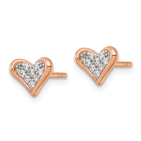 Sterling Silver Rhodium-plated and Rose Gold-plated CZ Heart Post Earrings