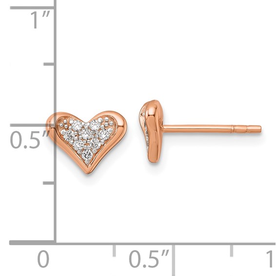 Sterling Silver Rhodium-plated and Rose Gold-plated CZ Heart Post Earrings