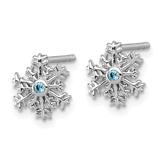 Sterling Silver Rhodium-plated Polished Blue CZ Snowflake Post Earrings