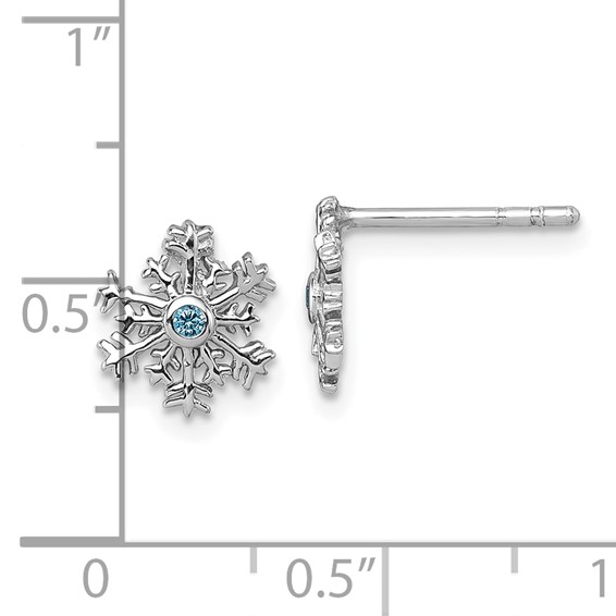 Sterling Silver Rhodium-plated Polished Blue CZ Snowflake Post Earrings