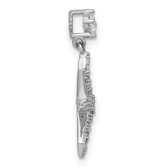Sterling Silver Rhodium-plated Polished CZ Star Chain Slide Pendant