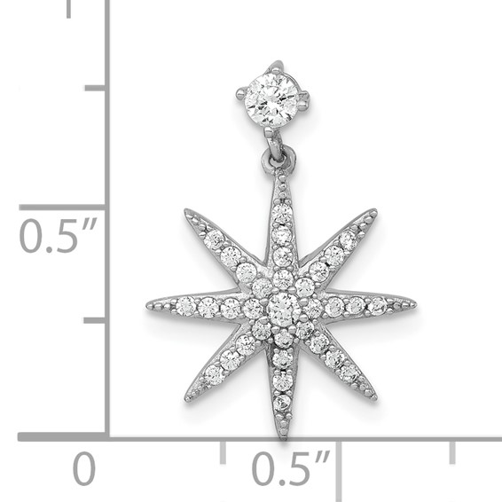 Sterling Silver Rhodium-plated Polished CZ Star Chain Slide Pendant