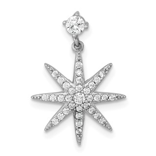 Sterling Silver Rhodium-plated Polished CZ Star Chain Slide Pendant
