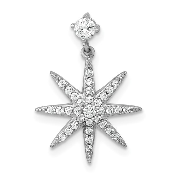 Sterling Silver Rhodium-plated Polished CZ Star Chain Slide Pendant