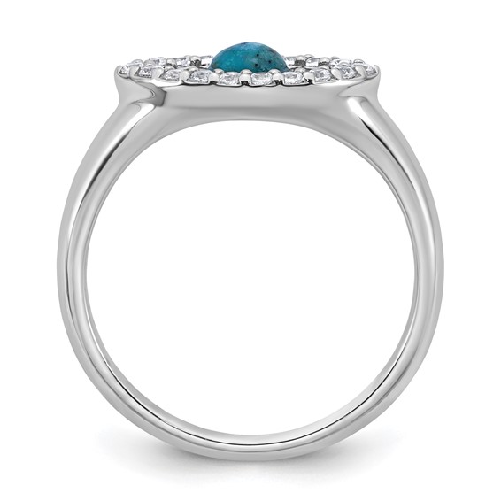 Sterling Silver Rhodium-plated Polished CZ and Compressed Turquoise Cabochon Evil Eye Size 6 Ring