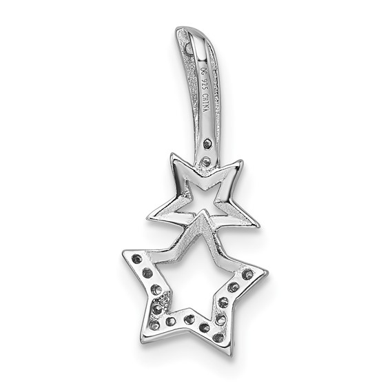 Sterling Silver Rhodium-plated Polished CZ Shooting Stars Chain Slide Pendant