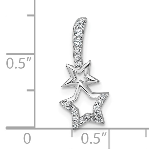 Sterling Silver Rhodium-plated Polished CZ Shooting Stars Chain Slide Pendant