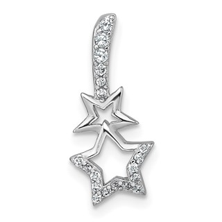 Sterling Silver Rhodium-plated Polished CZ Shooting Stars Chain Slide Pendant