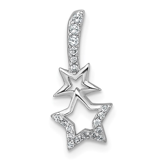 Sterling Silver Rhodium-plated Polished CZ Shooting Stars Chain Slide Pendant