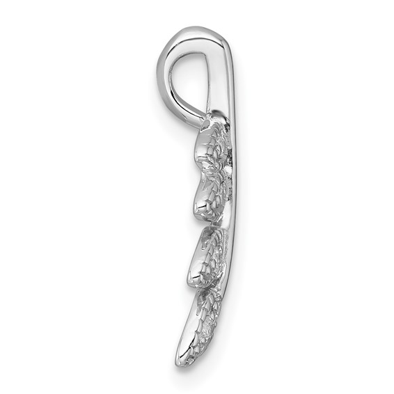 Sterling Silver Rhodium-plated Polished CZ Leaf Chain Slide Pendant