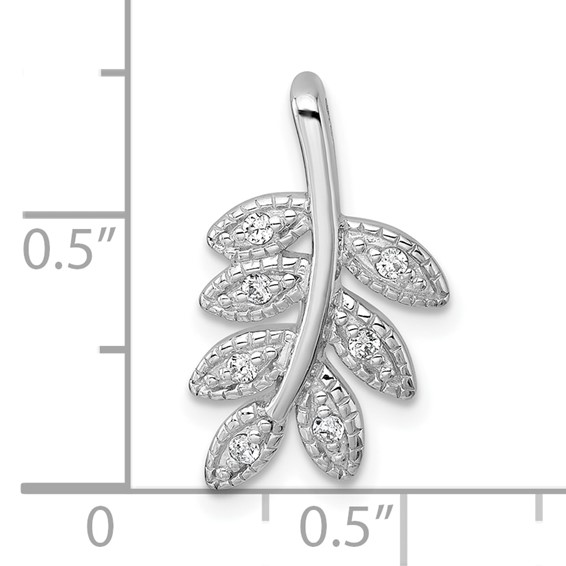 Sterling Silver Rhodium-plated Polished CZ Leaf Chain Slide Pendant