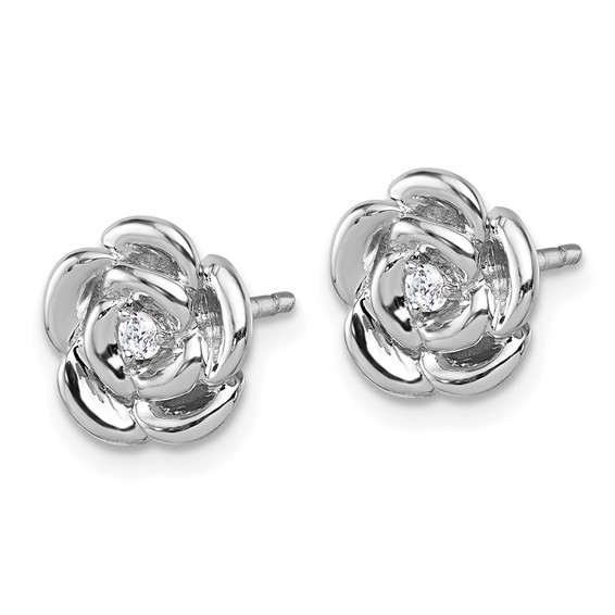 Sterling Silver Rhodium-plated Polished White CZ Flower Post Earrings