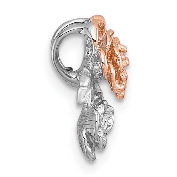 Sterling Silver Rhodium-plated and Rose Gold-plated CZ Flowers Chain Slide Pendant