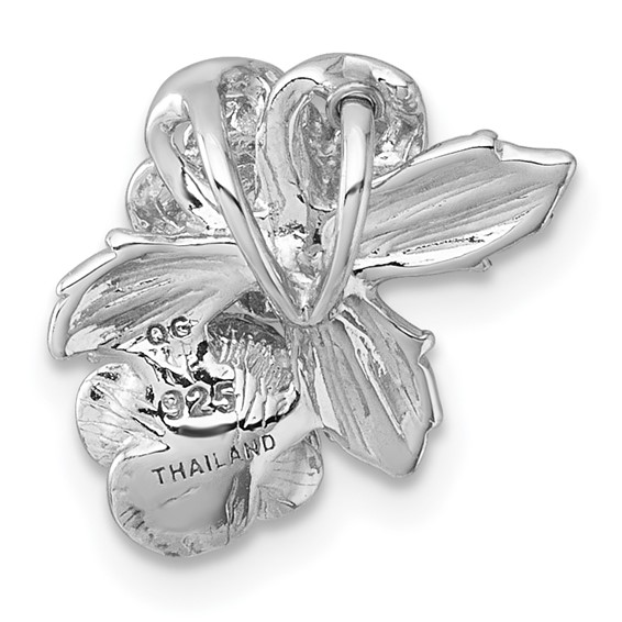 Sterling Silver Rhodium-plated and Rose Gold-plated CZ Flowers Chain Slide Pendant